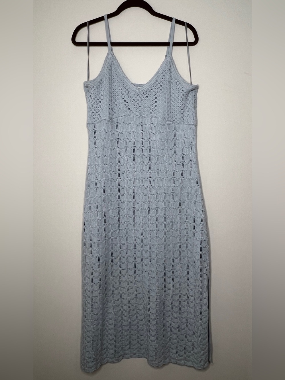 NWT Hollister Light Blue Gray Pointelle Knit Midi Slip Dress Spaghetti Strap XL